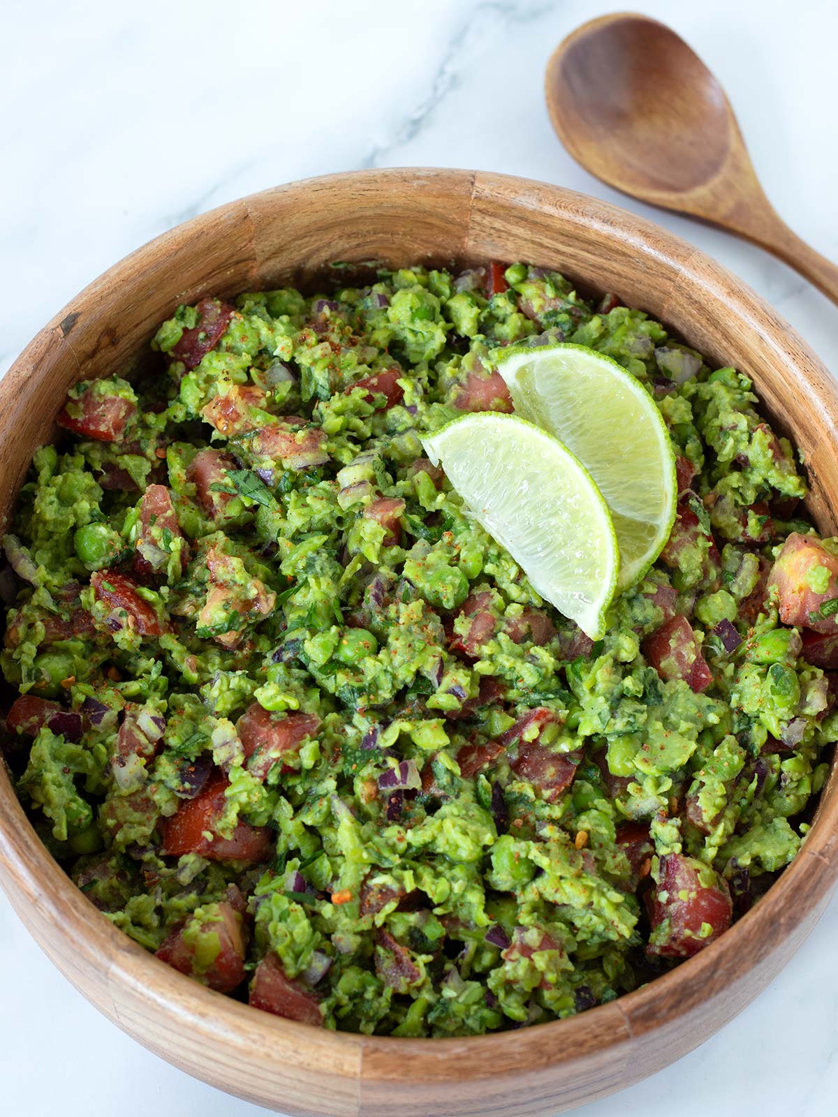 Simple green pea guacamole.