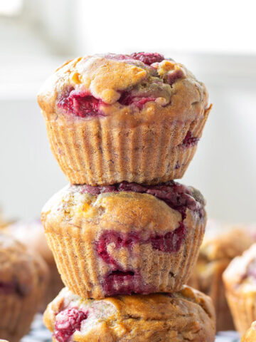 Vegan banana raspberry muffins.