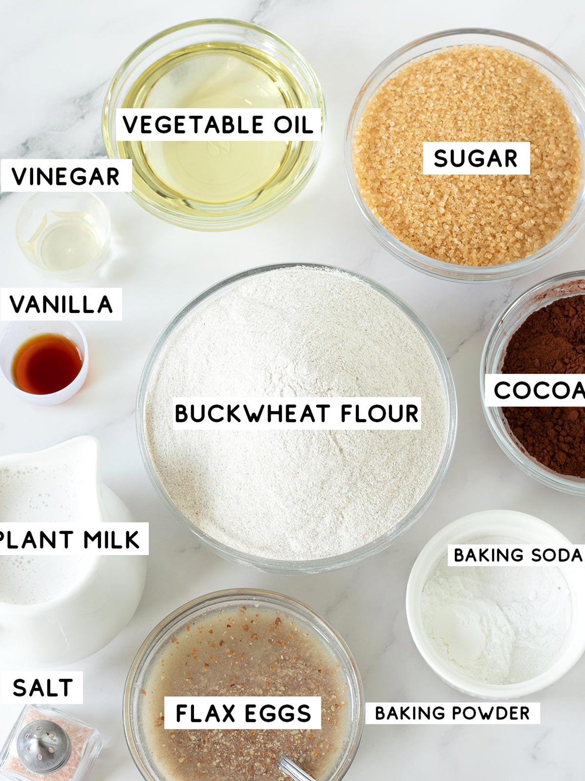 Ingredients for vegan buckwheat cake.