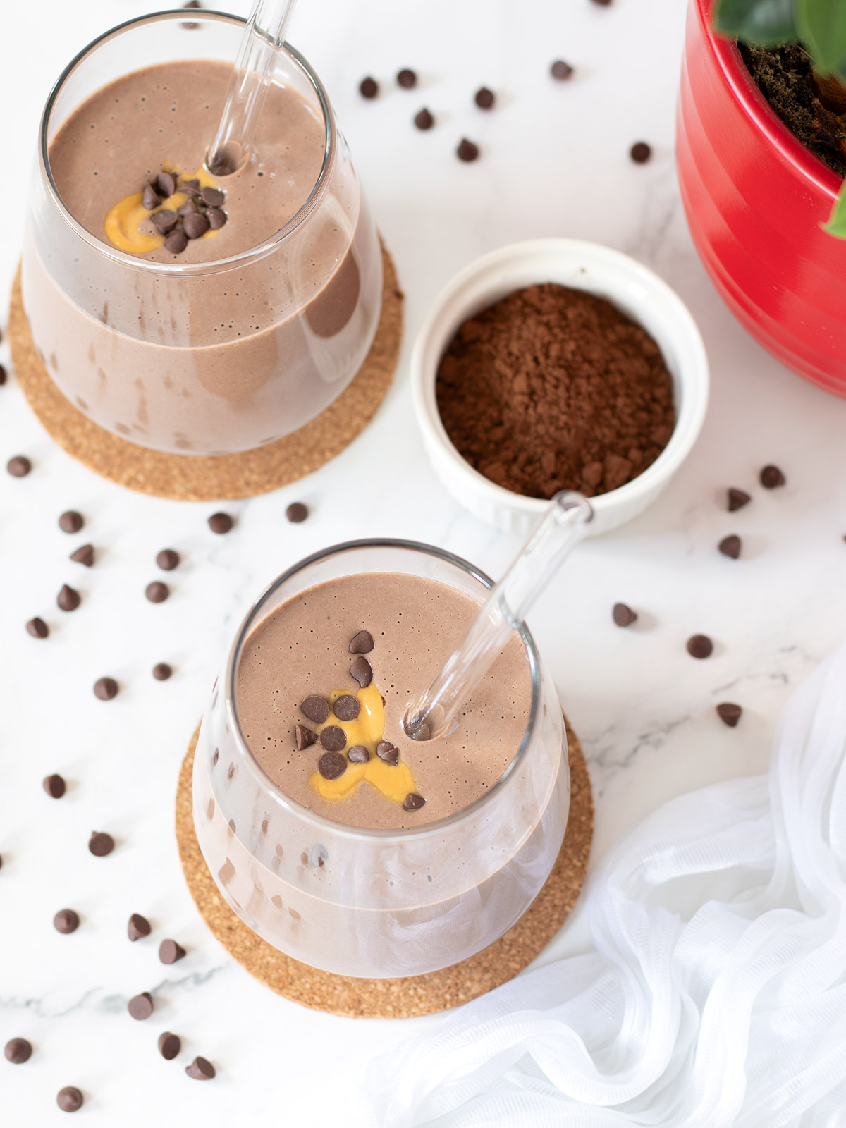 High-protein chocolate silken tofu smoothie (no banana).