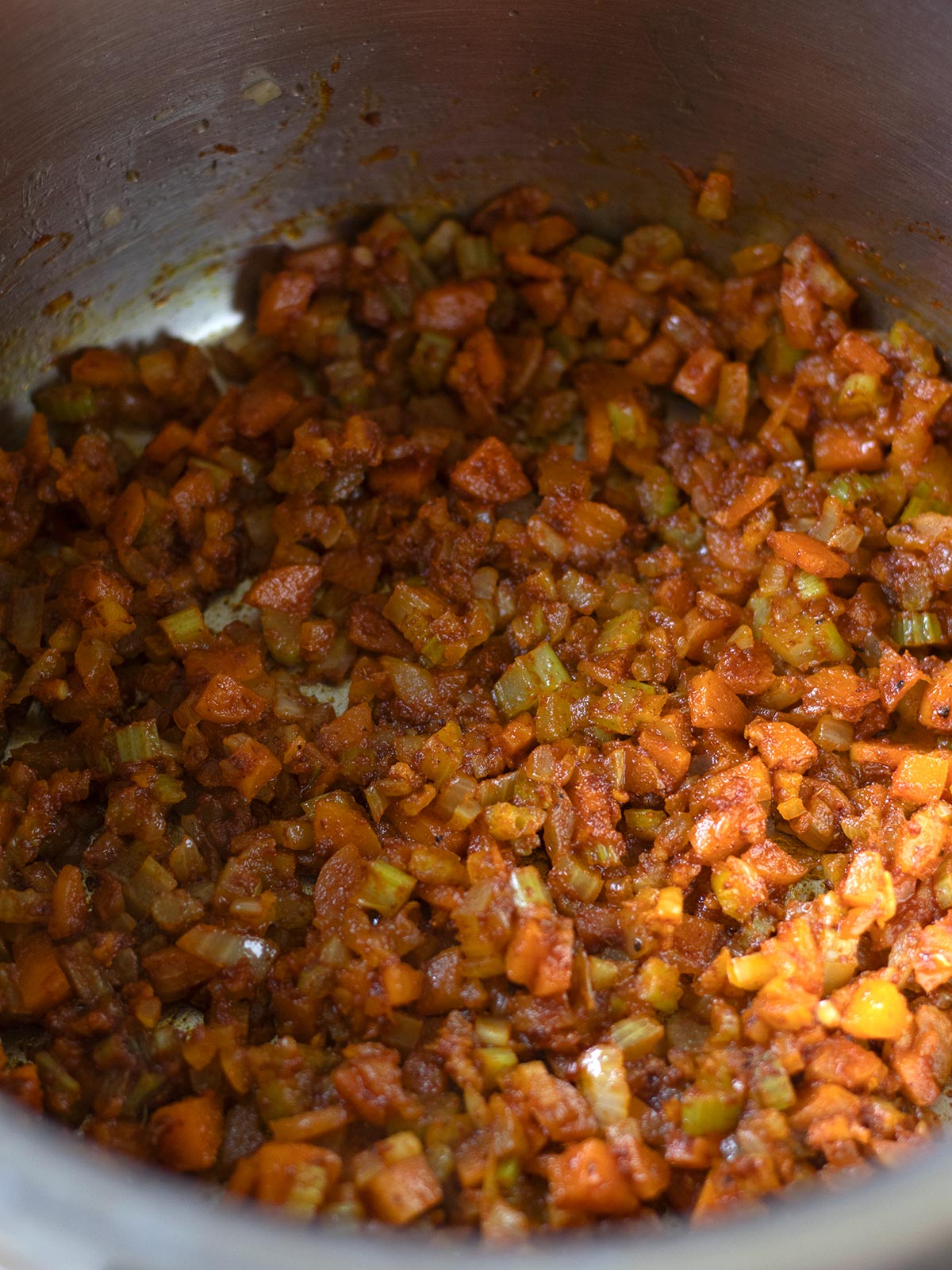 Cooking high protein tvp chickpea soup.