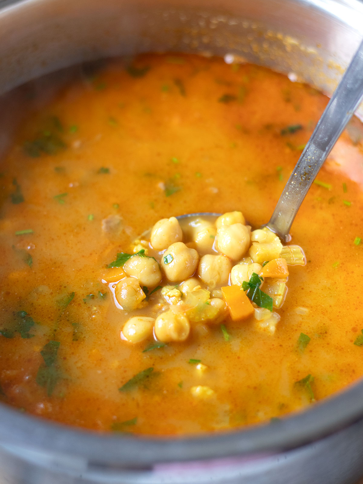 Vegan chickpea soup with TVP.