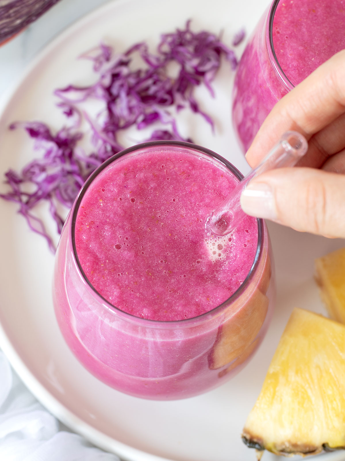 Red cabbage pineapple smoothie (no banana).