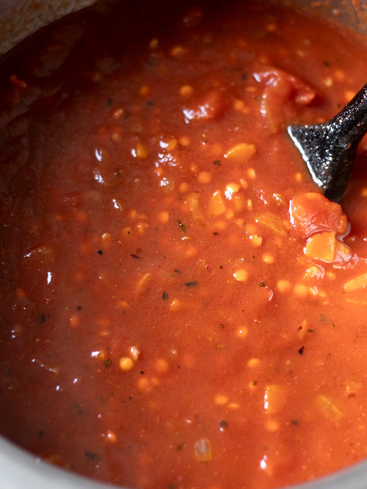 Red lentil tomato pasta sauce.