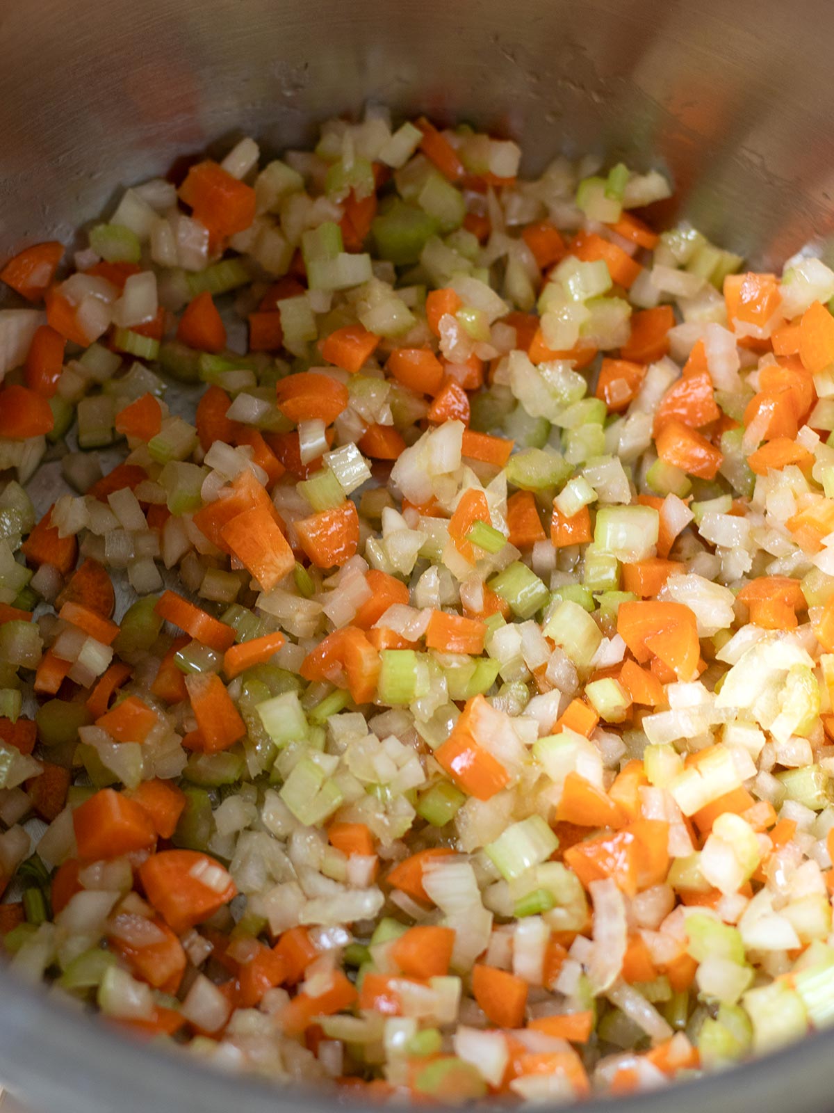 Sauteing vegetables for chickpea soup.