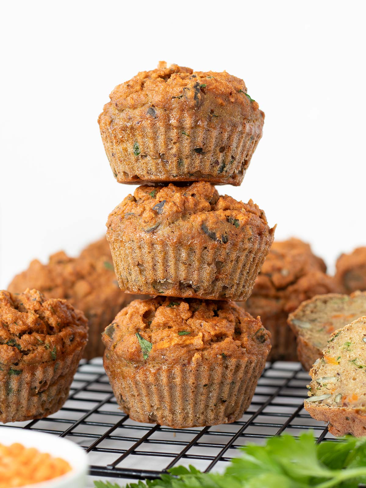 Gluten-free savory red lentil muffins.