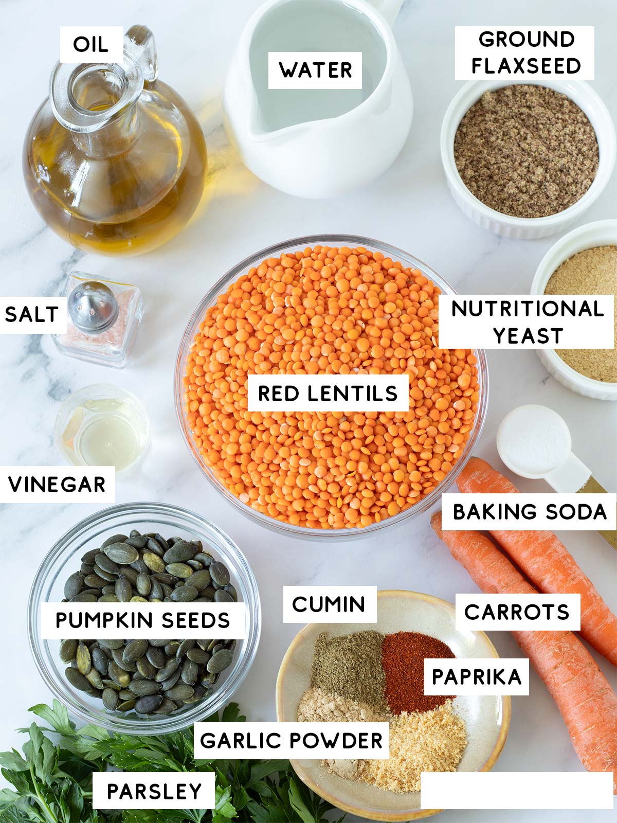 Savory red lentil muffins ingredients.