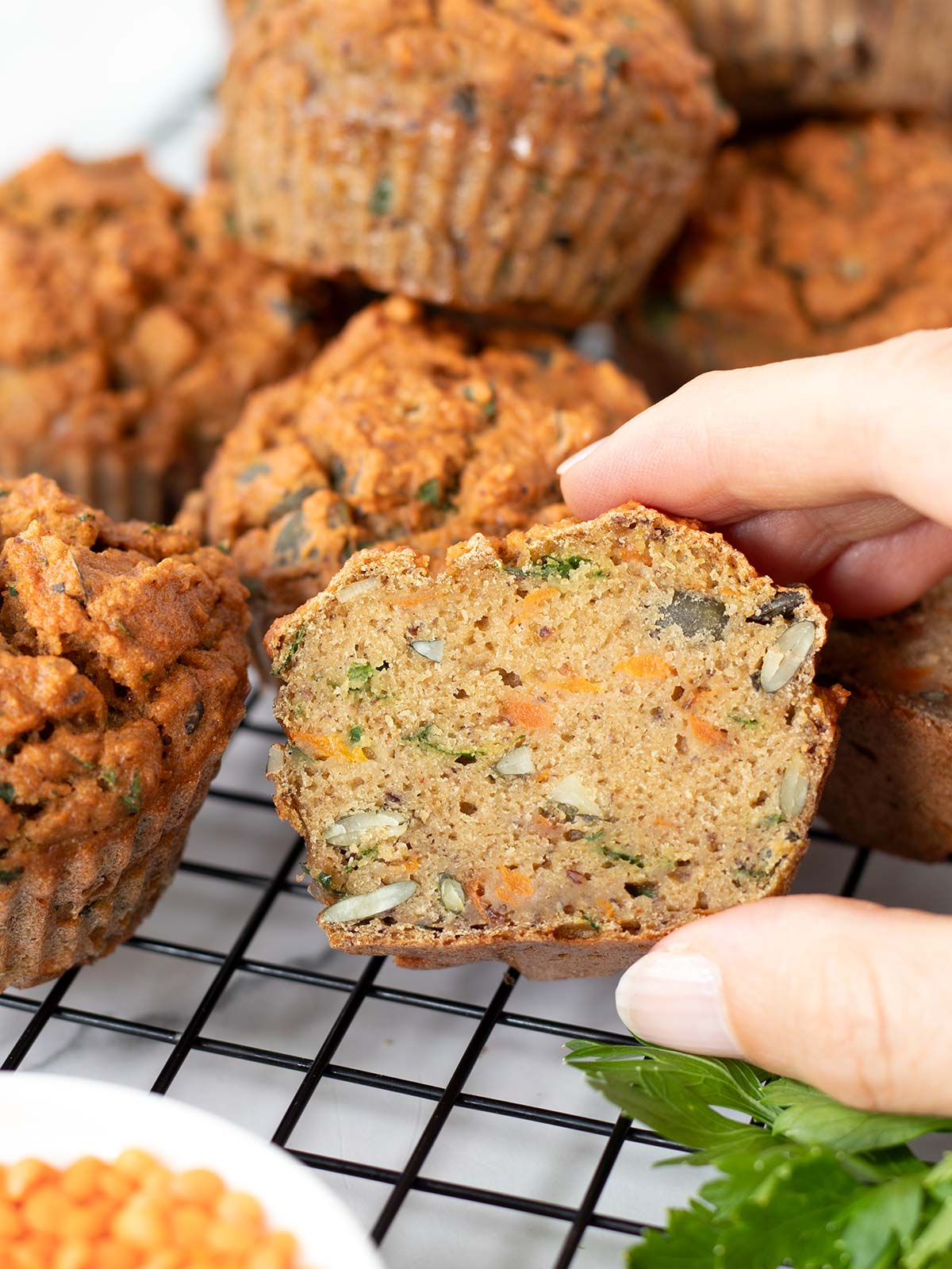 Savory red lentil muffins (high-protein and gluten-free).