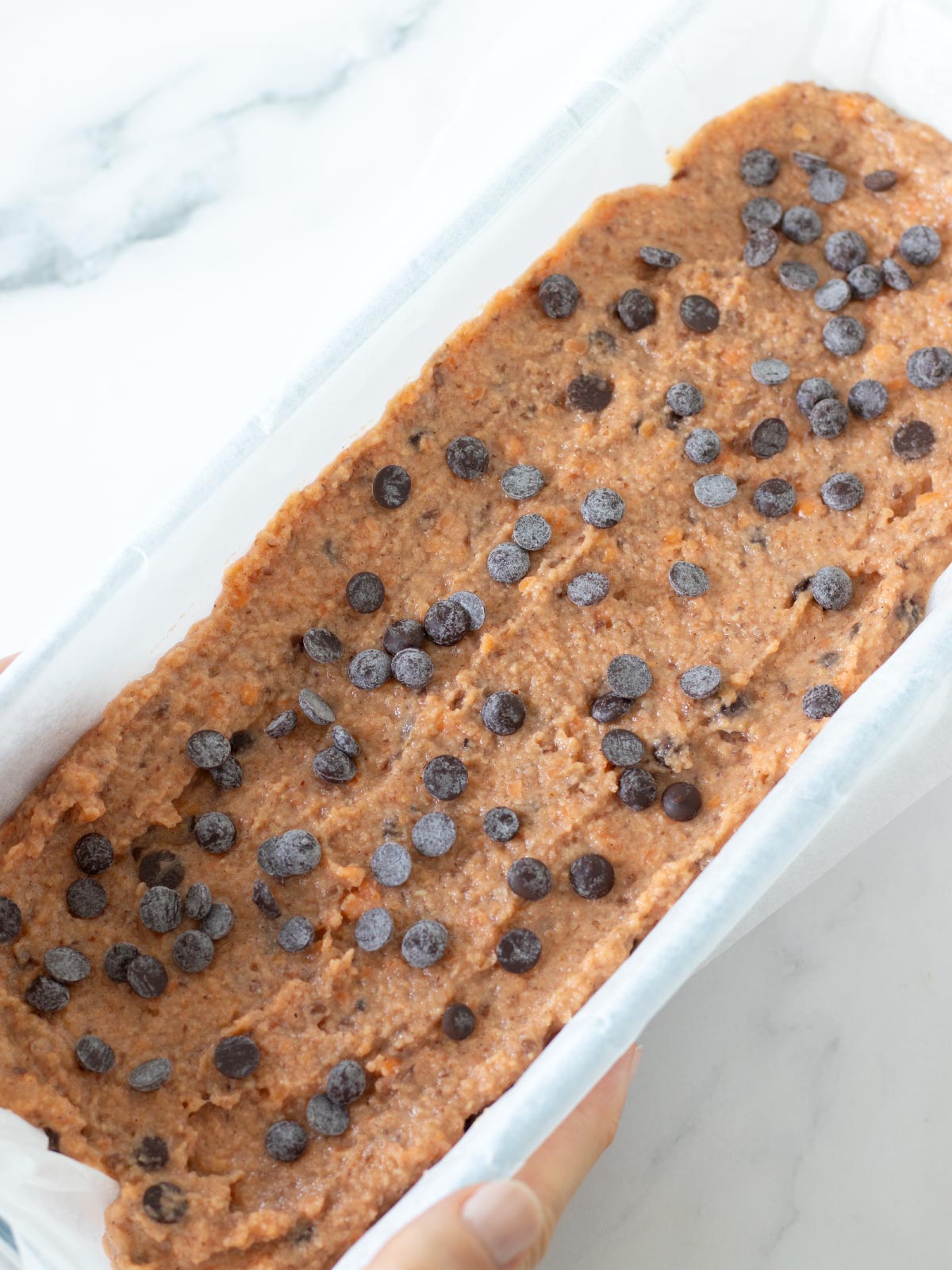 High-protein and vegan lentil banana bread better in a baking pan.