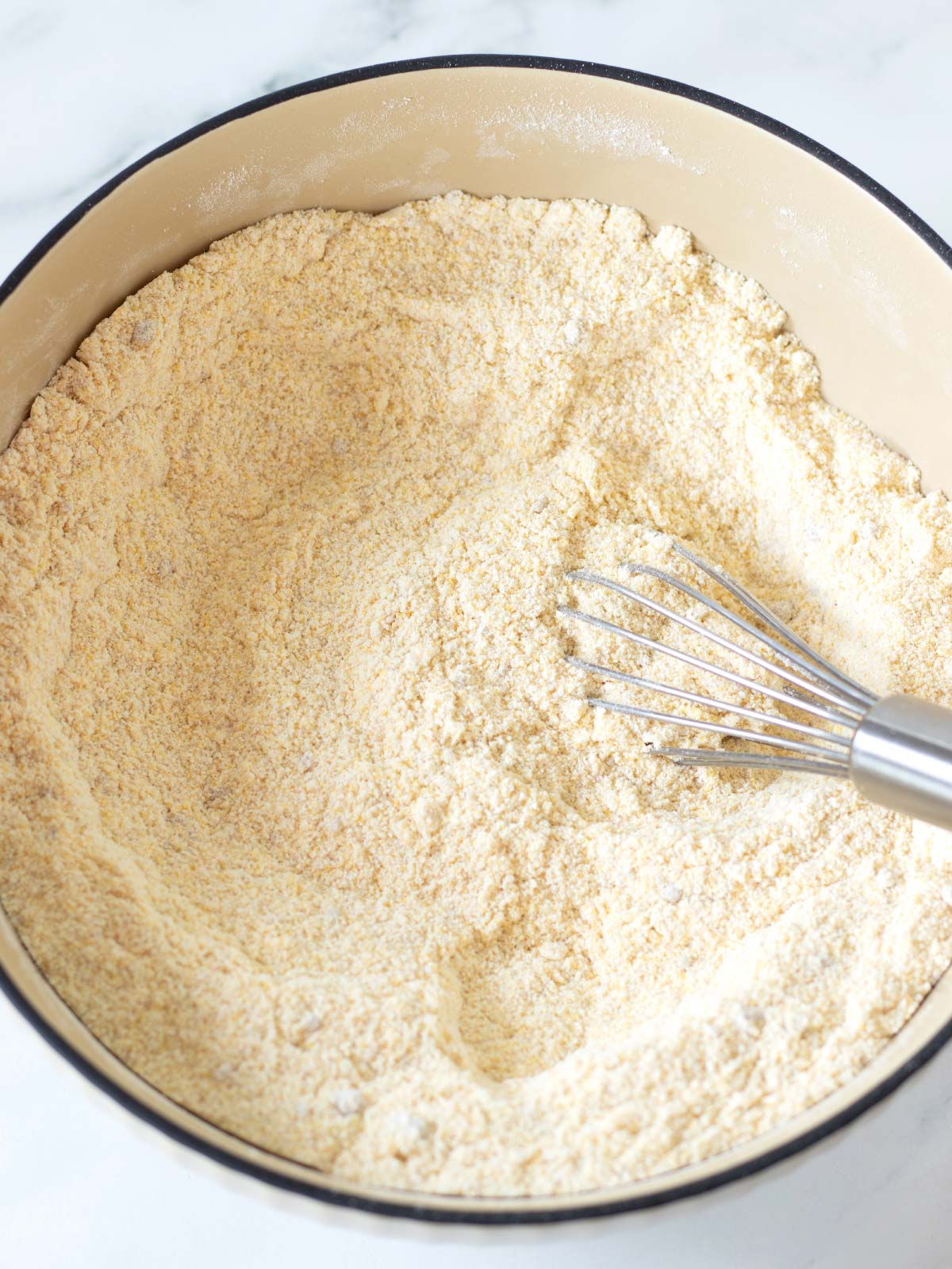 Dry ingredients for vegan cornbread.