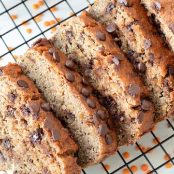 High-protein lentil banana bread (vegan, no flour, gluten-free).
