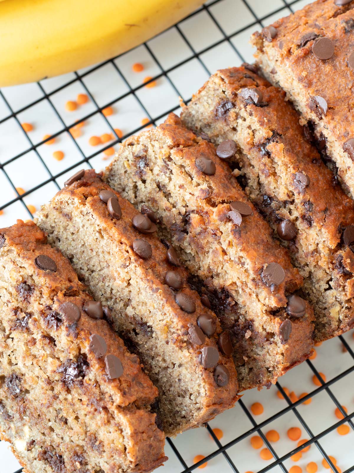 High-protein lentil banana bread (vegan, no flour, gluten-free).