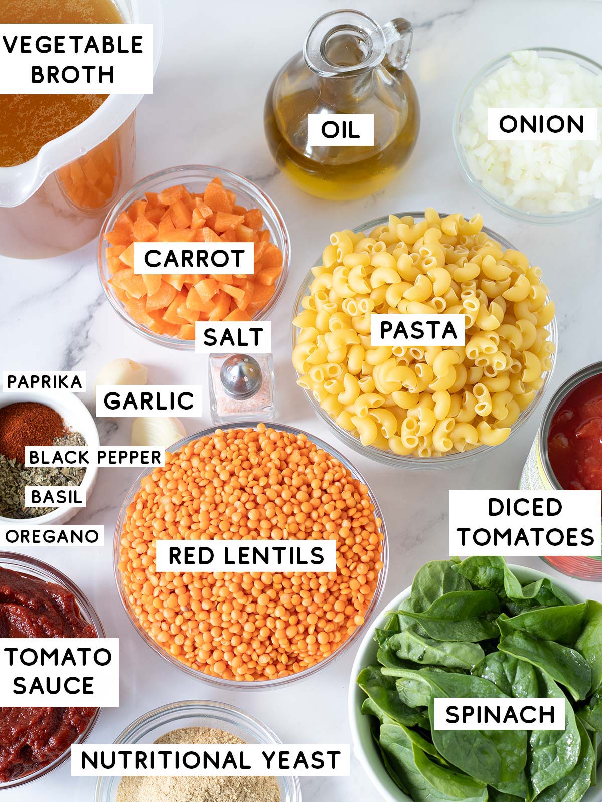 Red lentil pasta ingredients.