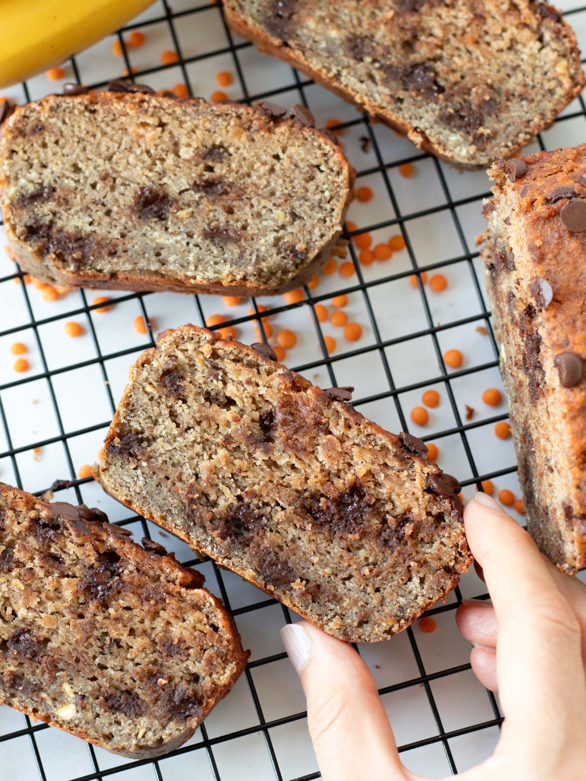 Sweet lentil banana bread without flour.
