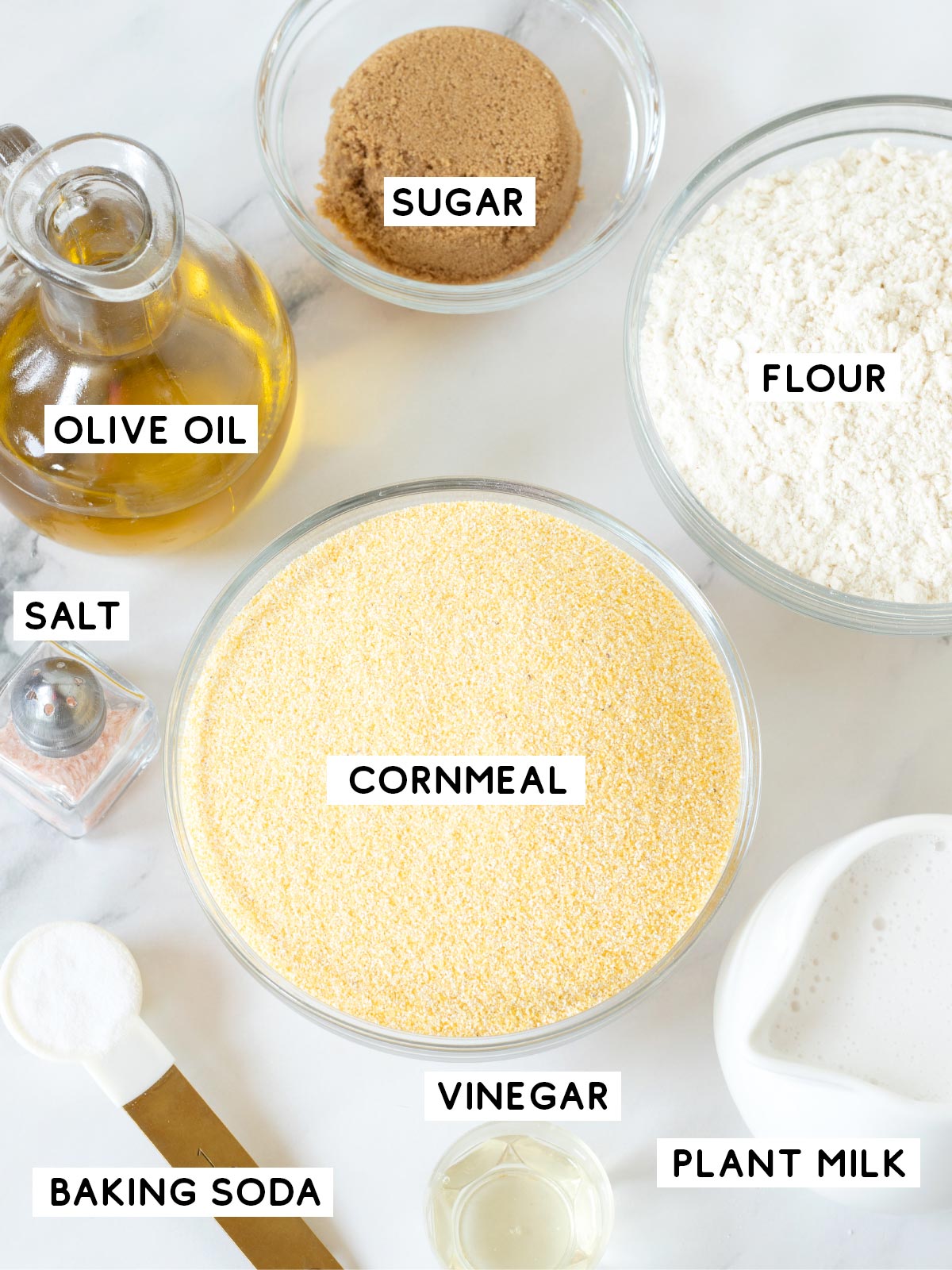 Vegan cornbread ingredients.