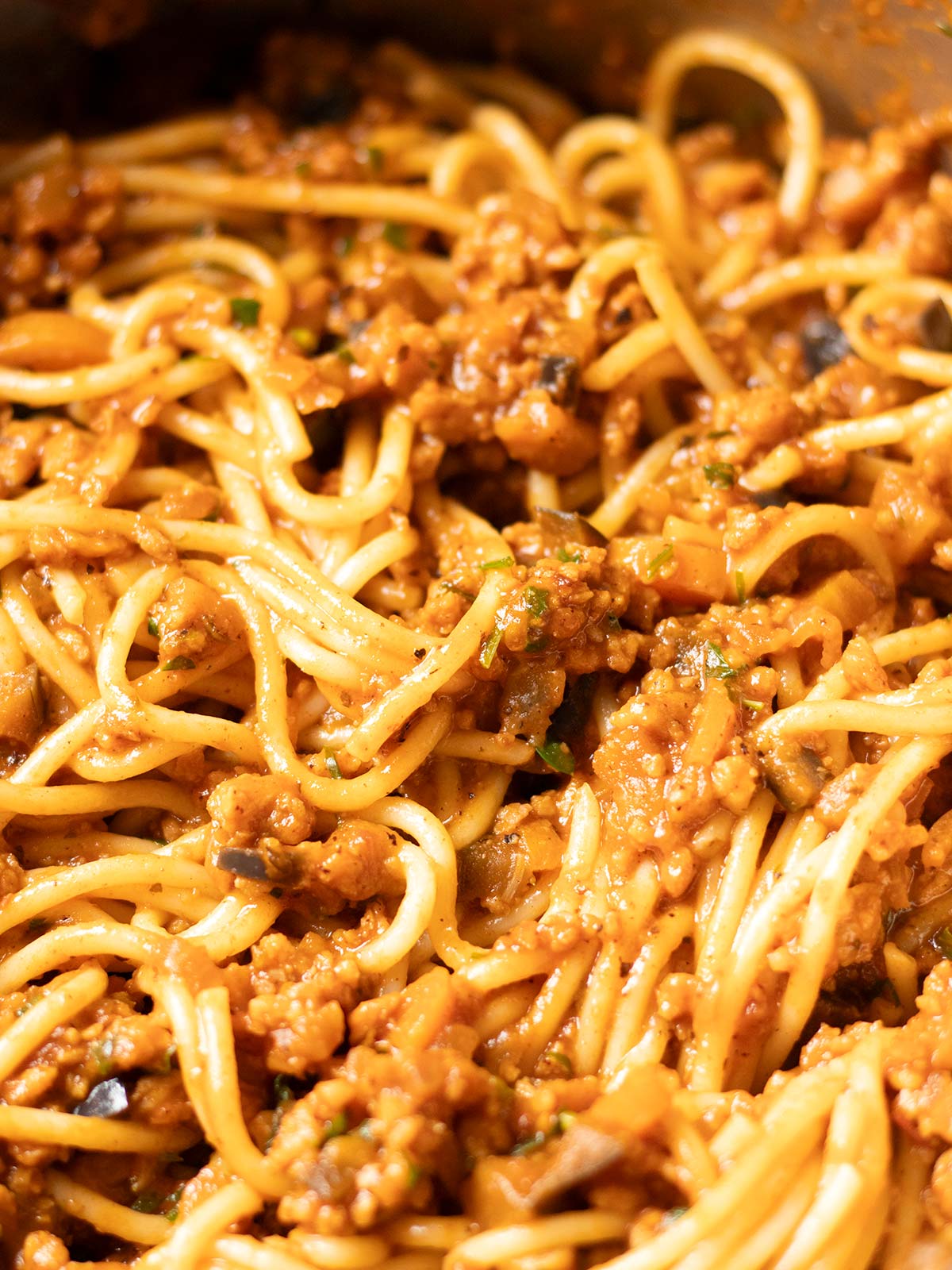 Vegan high-protein TVP bolognese pasta.