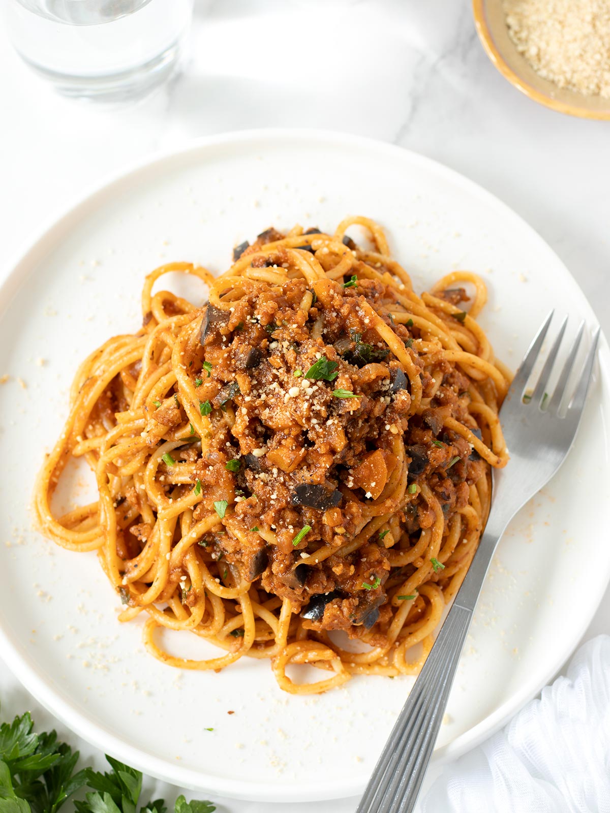 Vegan TVP spaghetti bolognese (no lentils).