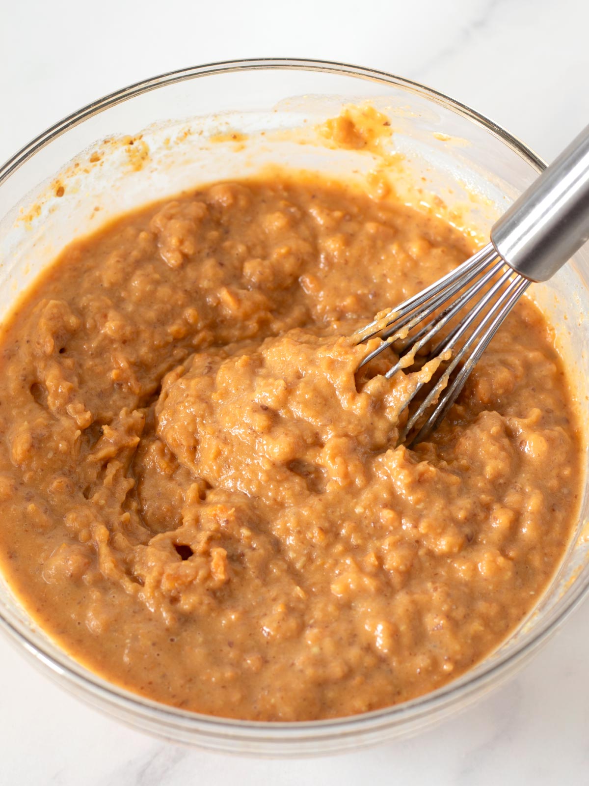 Vegan batter for sweet potato brownies.