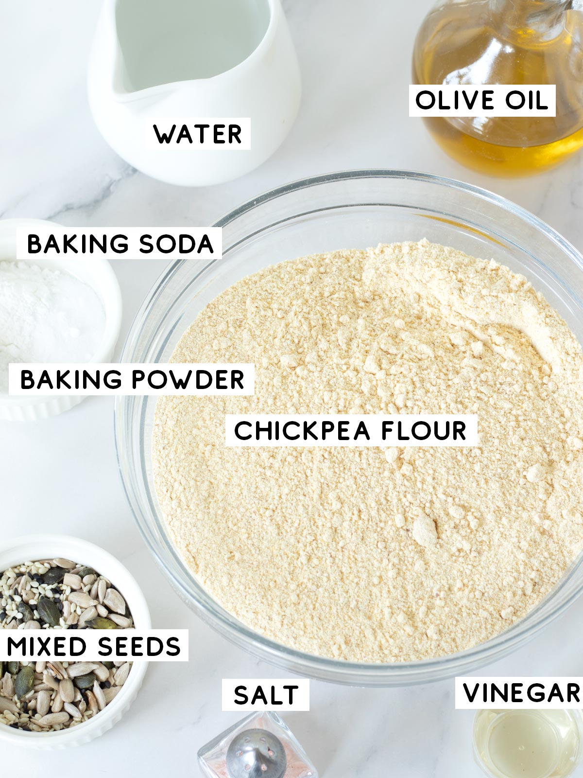 Ingredients for chickpea flour bread.