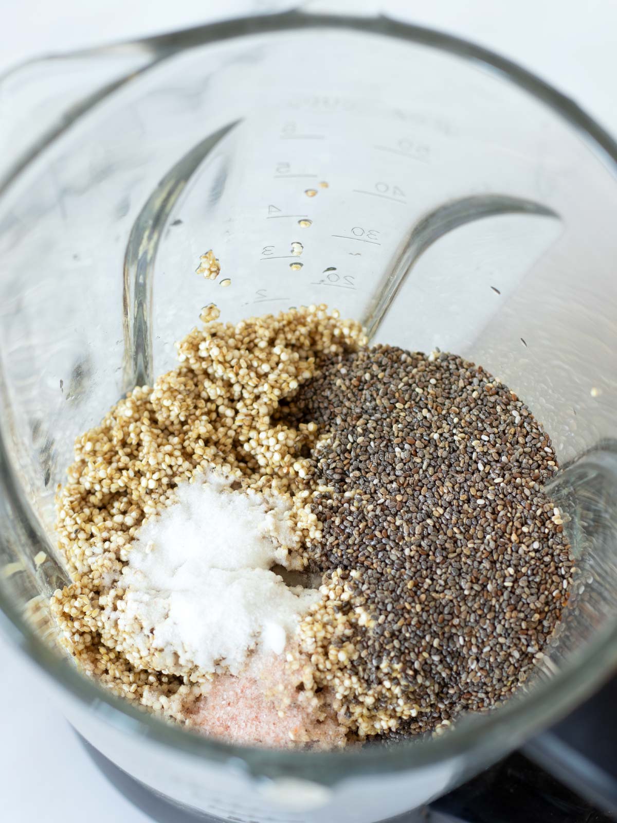 Quinoa bread ingredients in a blender.