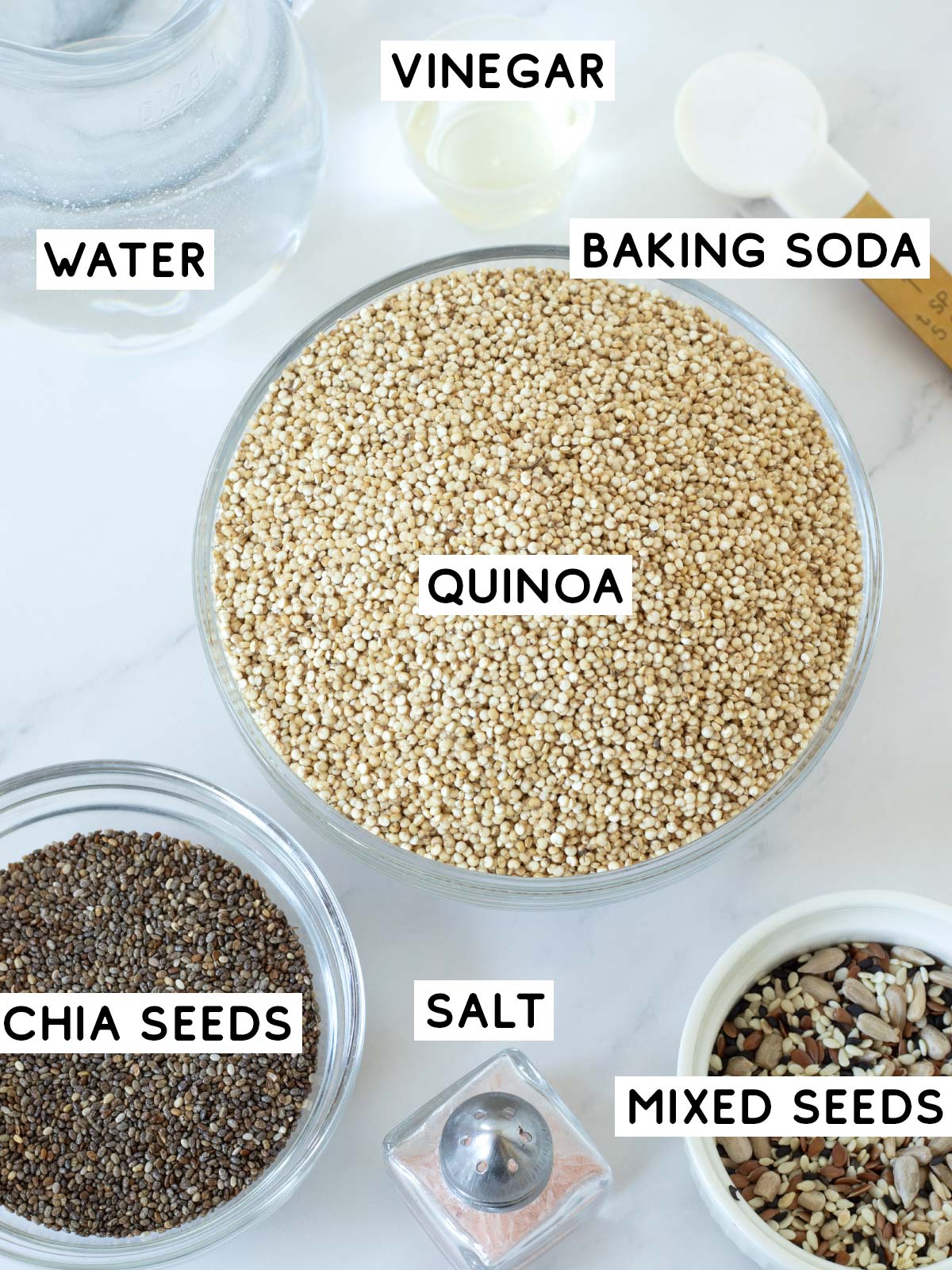 Ingredients for vegan quinoa bread.