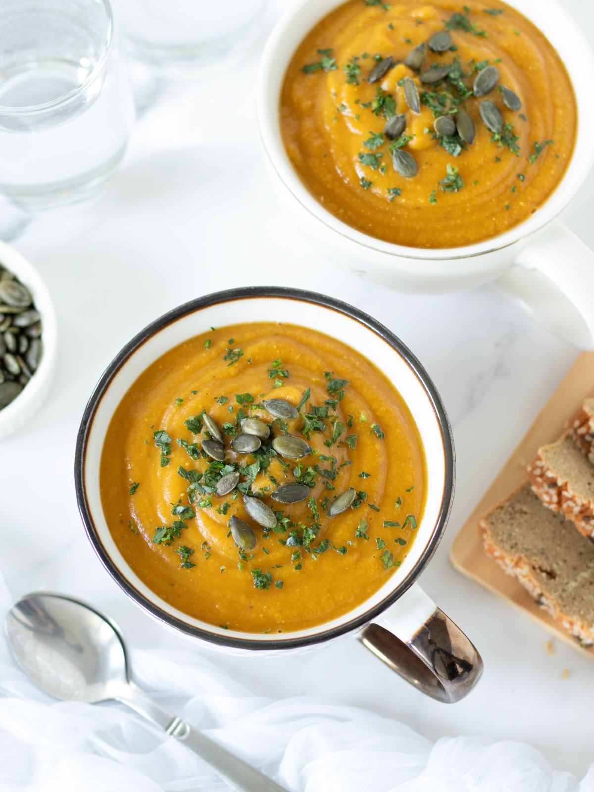 Creamy red lentil sweet potato soup.
