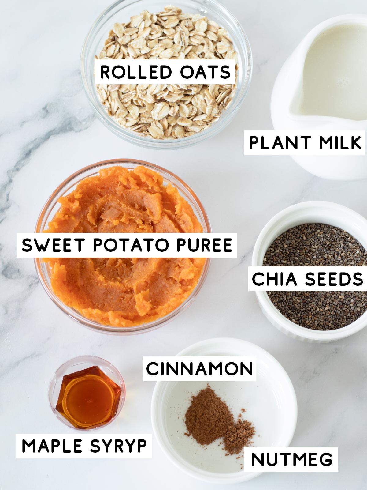 Sweet potato overnight oats ingredients.