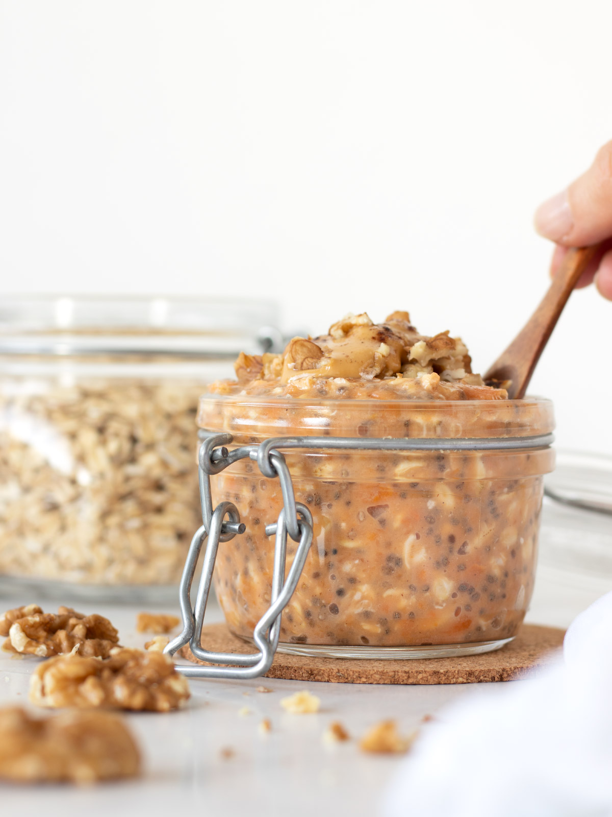 Sweet potato overnight oats with chia seeds for breakfast.