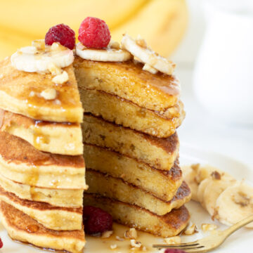 Vegan banana chickpea flour pancakes (gluten-free).