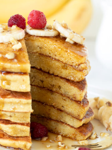 Vegan banana chickpea flour pancakes (gluten-free).