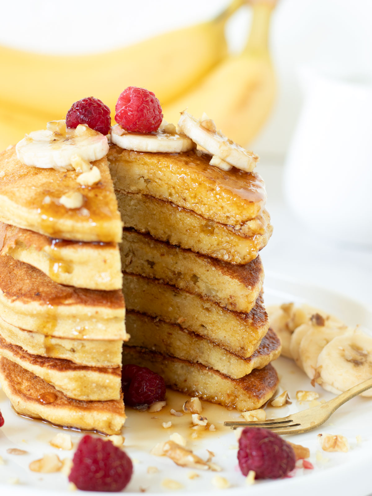 Vegan banana chickpea flour pancakes (gluten-free).