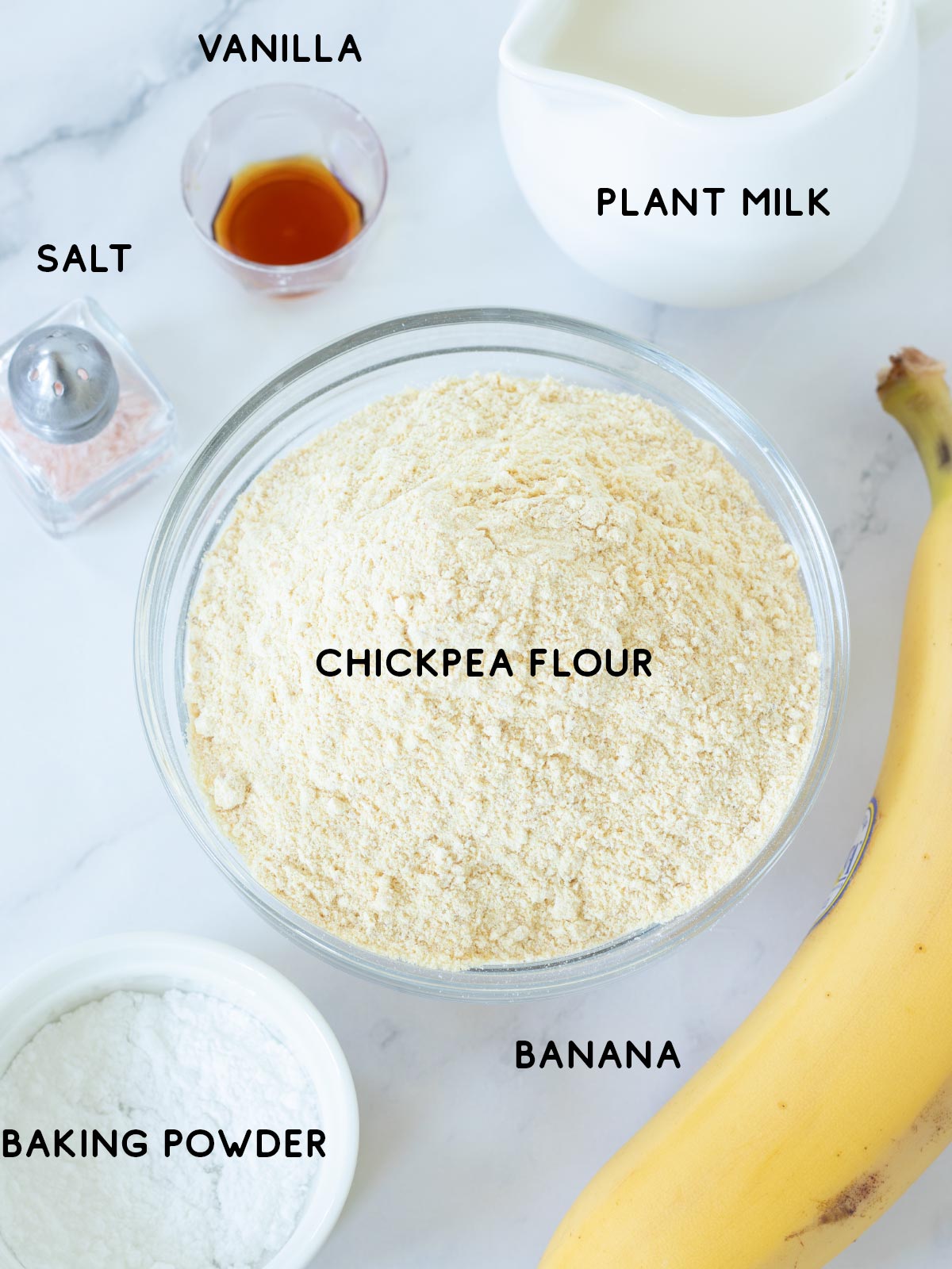 Vegan banana chickpea flour ingredients.