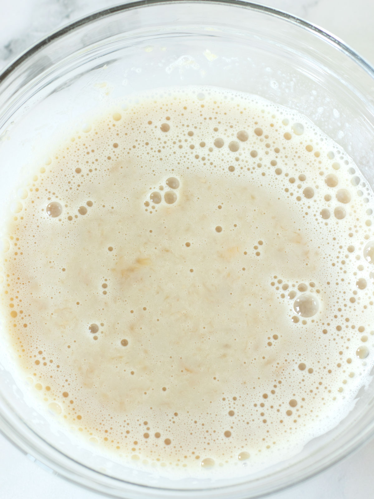 Wet ingredients for chickpea flour banana pancakes.