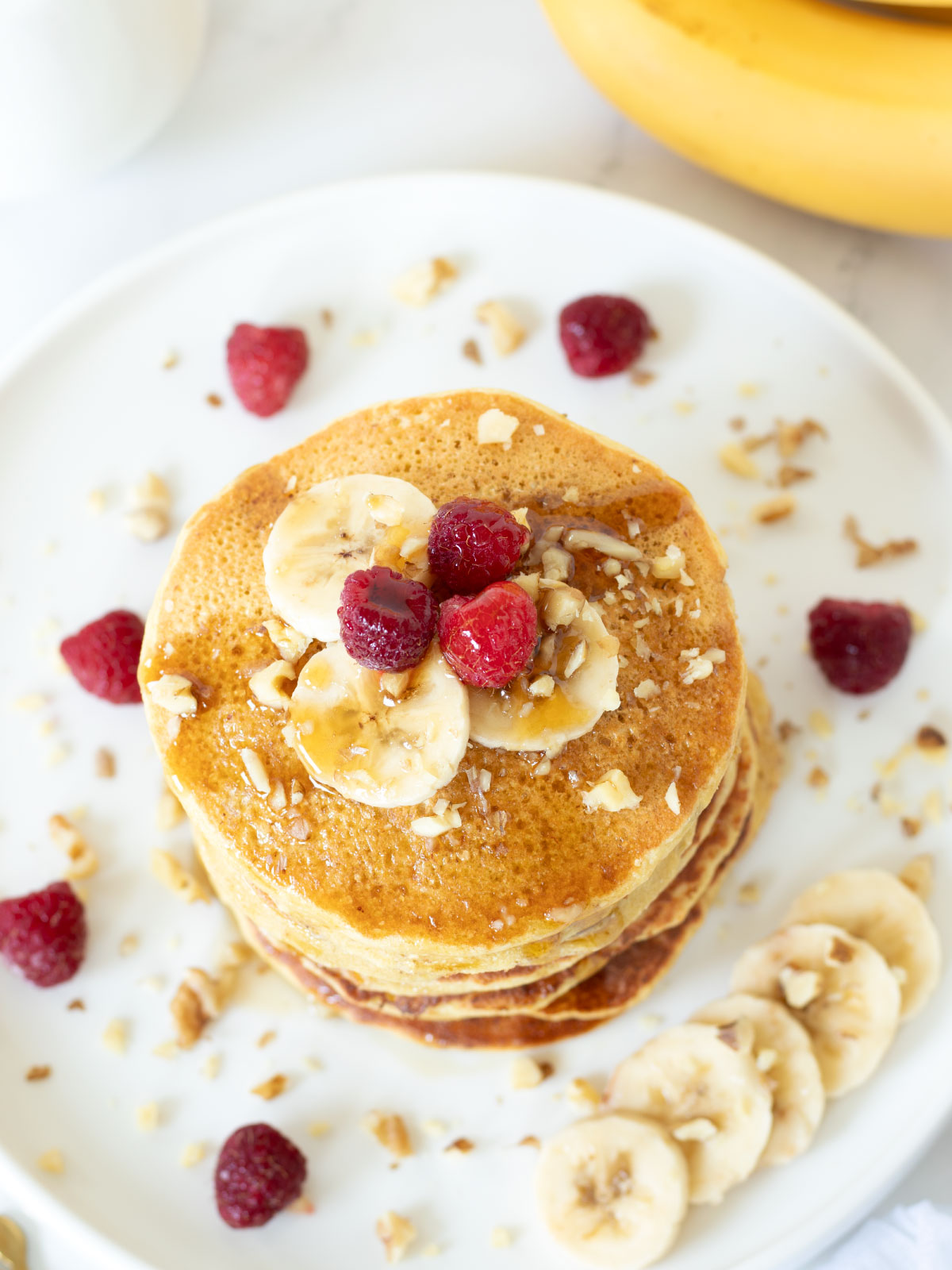 Vegan banana chickpea flour pancakes (gluten-free).