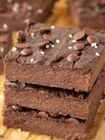 Vegan banana protein brownies (oil-free, flourless, gluten-free).