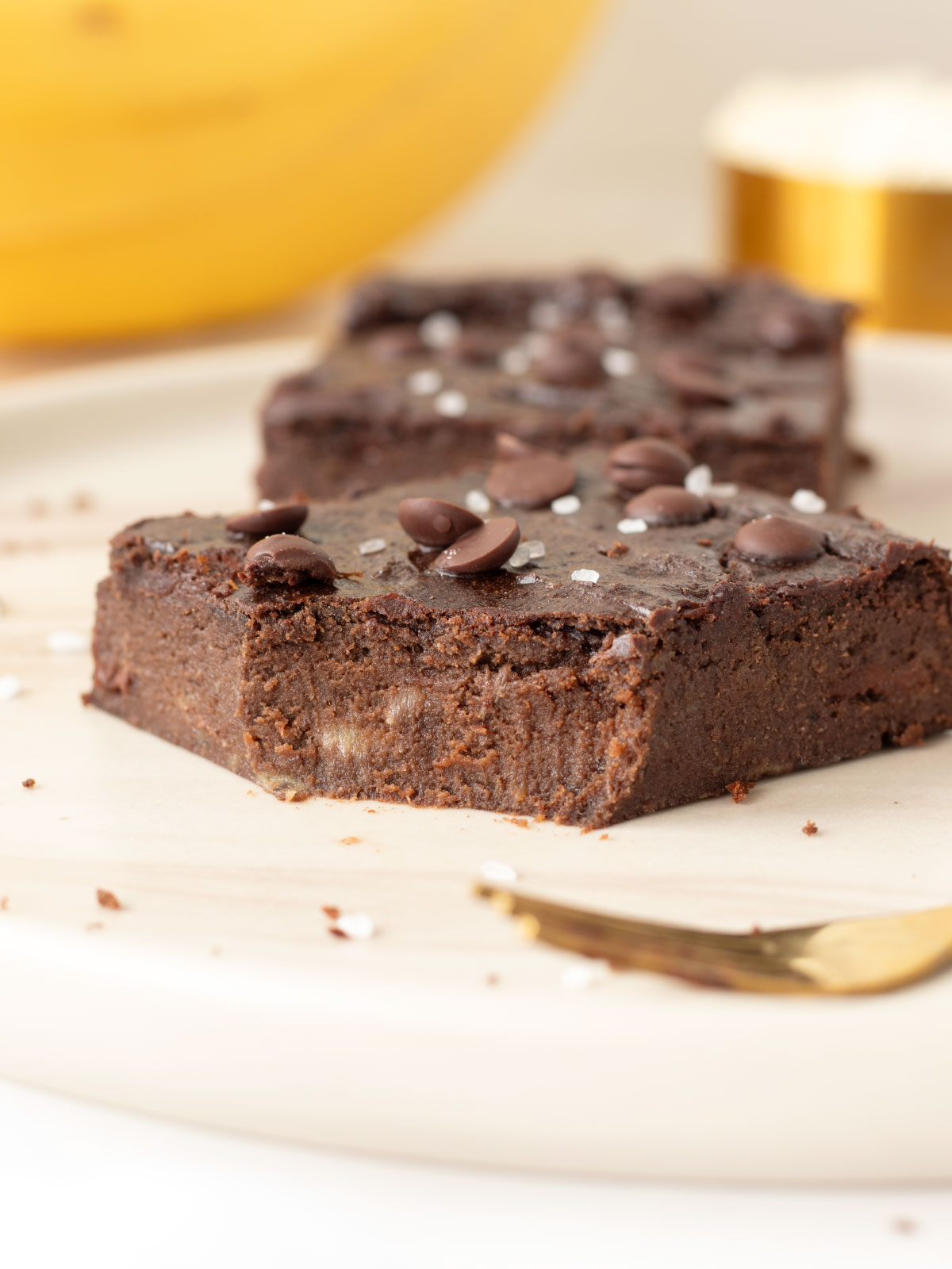 Oil-free vegan banana protein brownies.