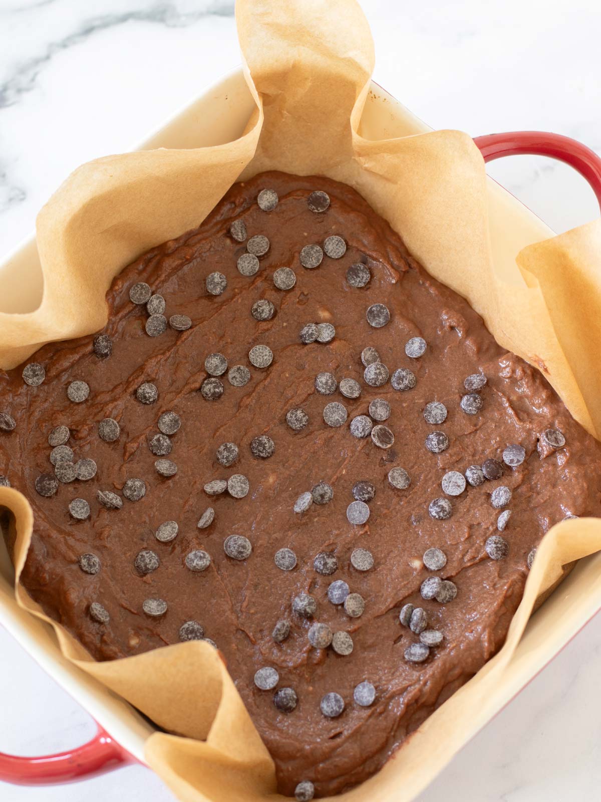 High-protein banana brownies prepared for baking.