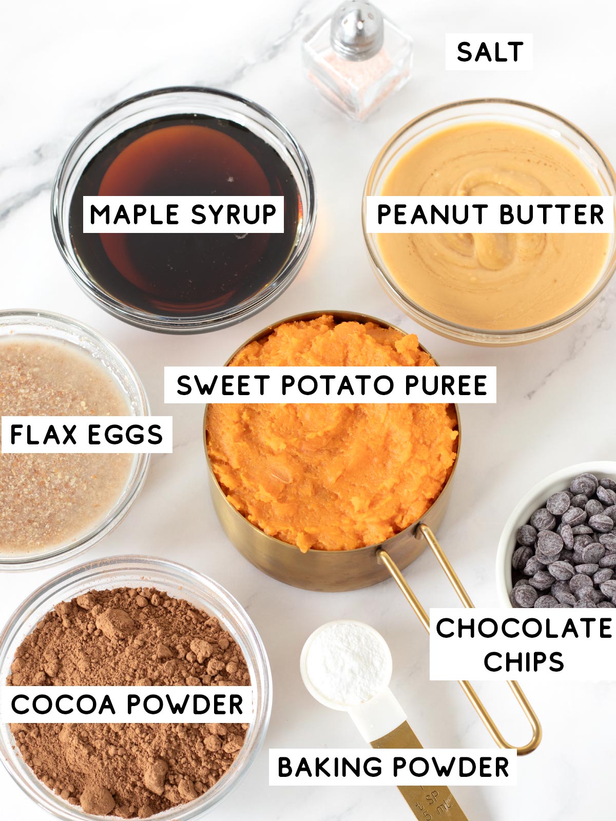 Ingredients for vegan sweet potato brownies.