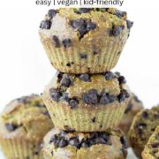 Sweet vegan spinach banana chocolate chip muffins.