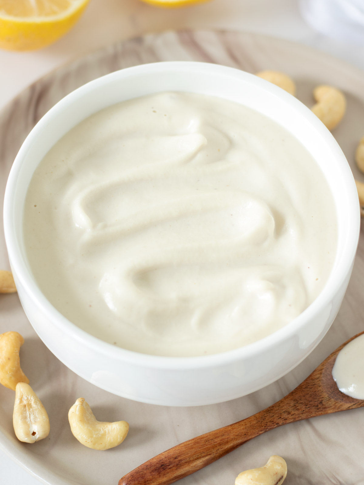 Dairy-free cashew cream.