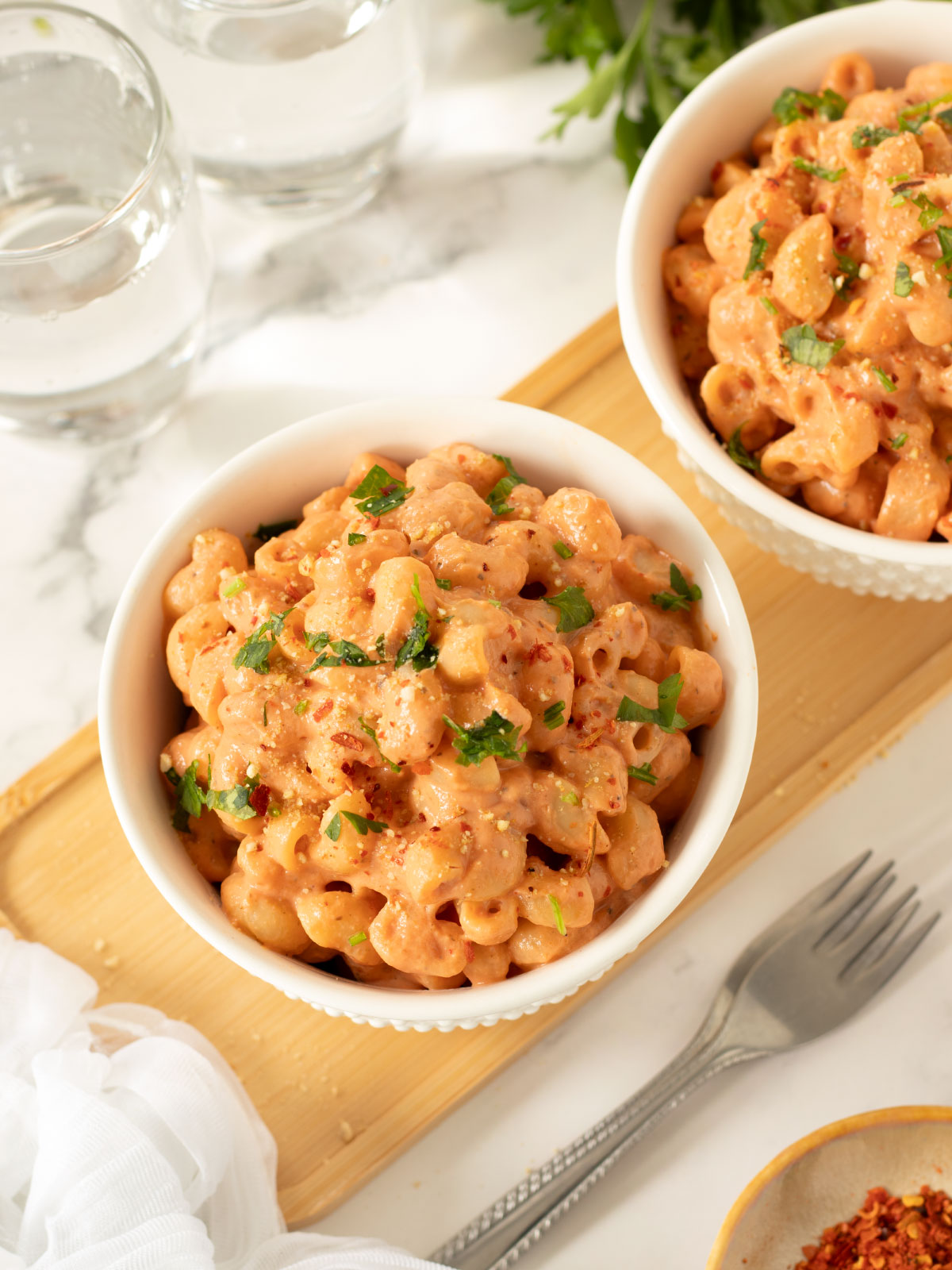 Vegan silken tofu tomato pasta sauce.