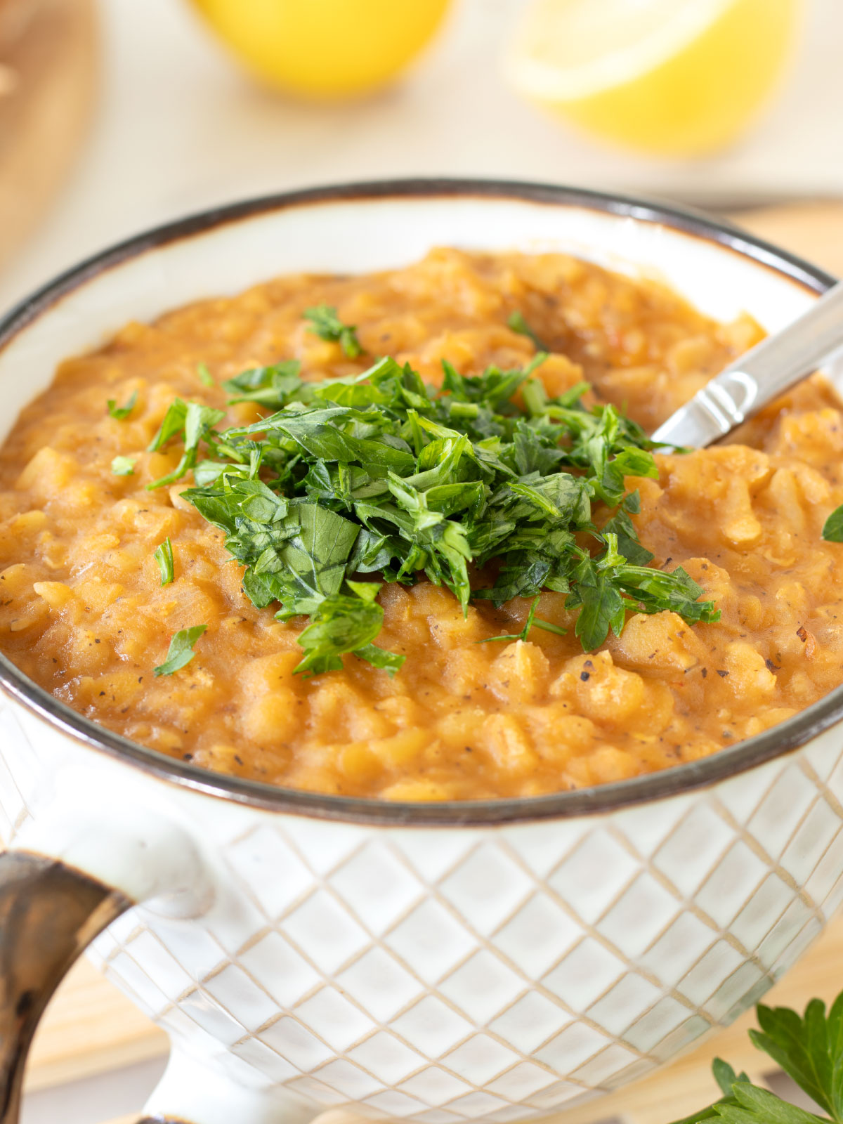 Turkish lentil bulgur rice soup.