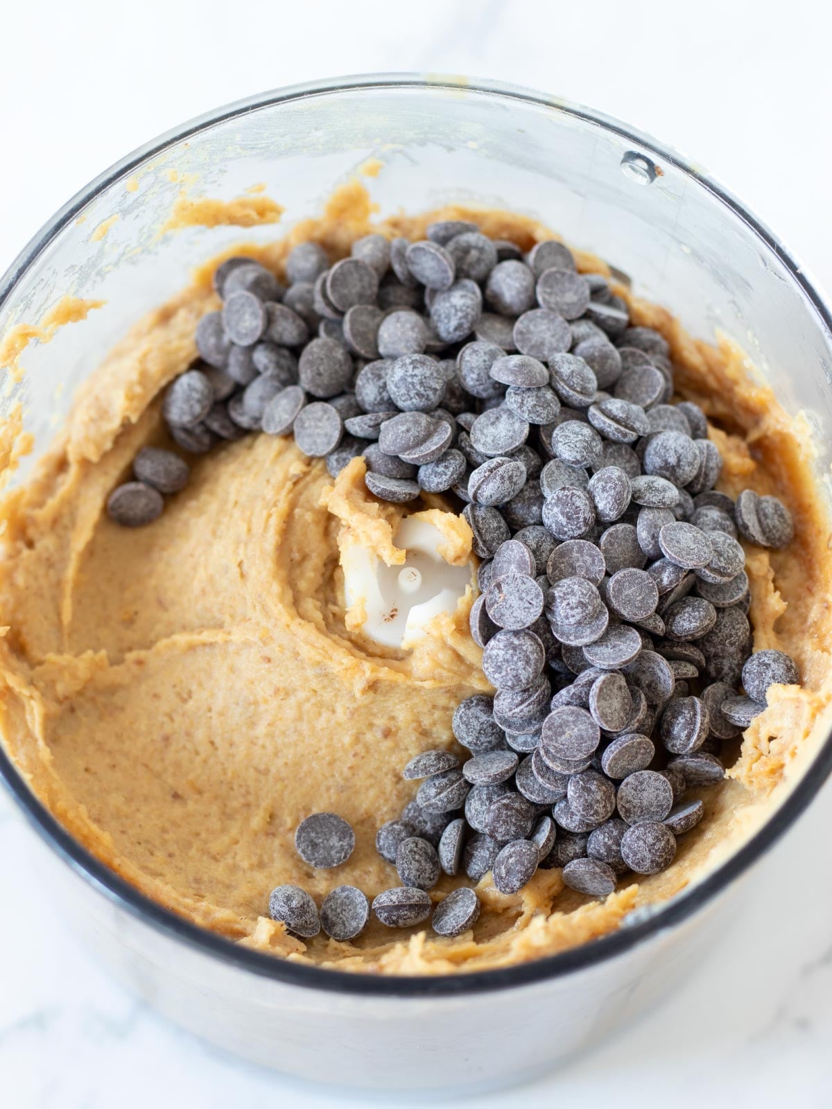 Vegan chickpea peanut butter chocolate chip cookie batter.