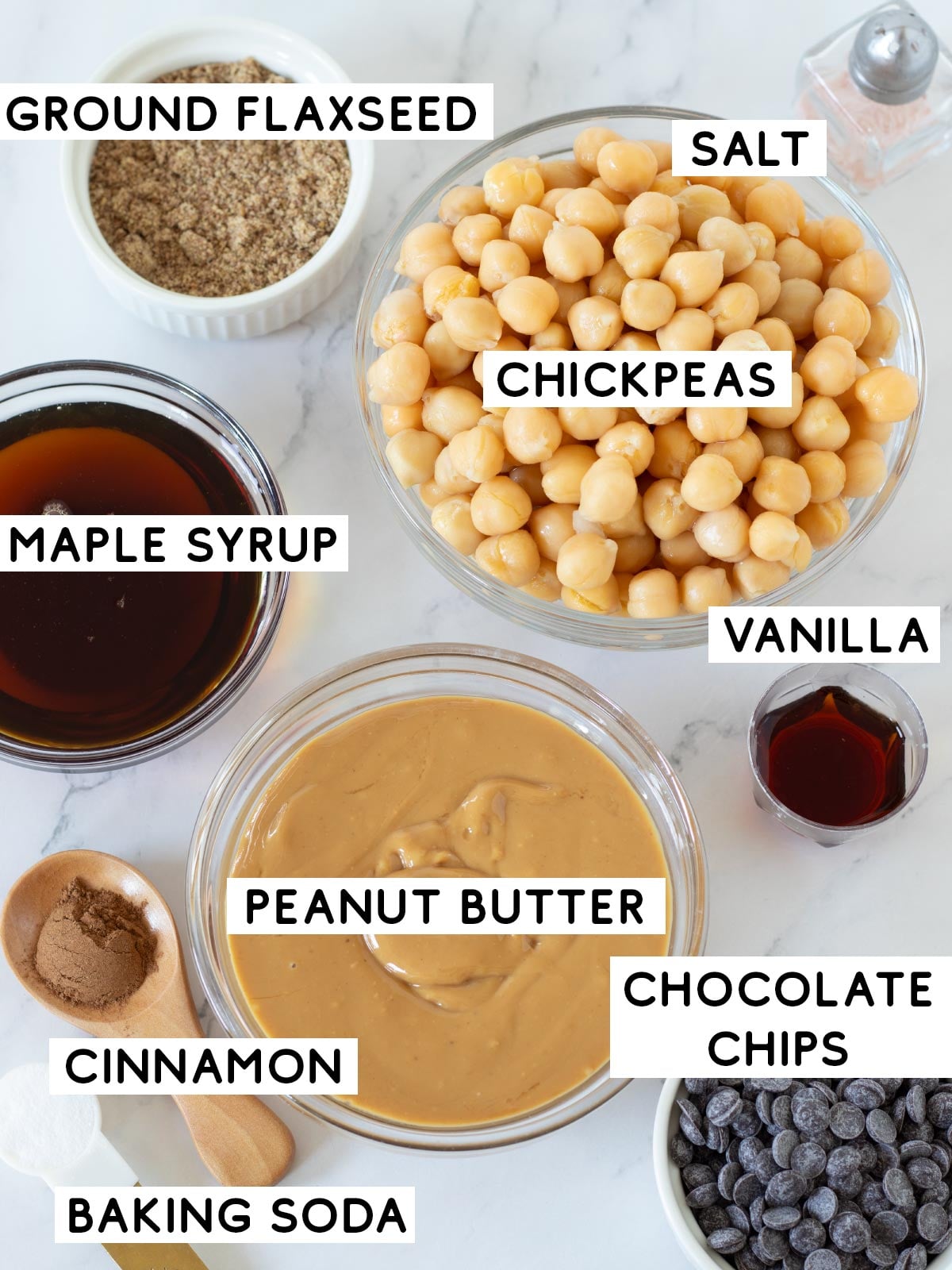 Ingredients for vegan chickpea peanut butter cookies.