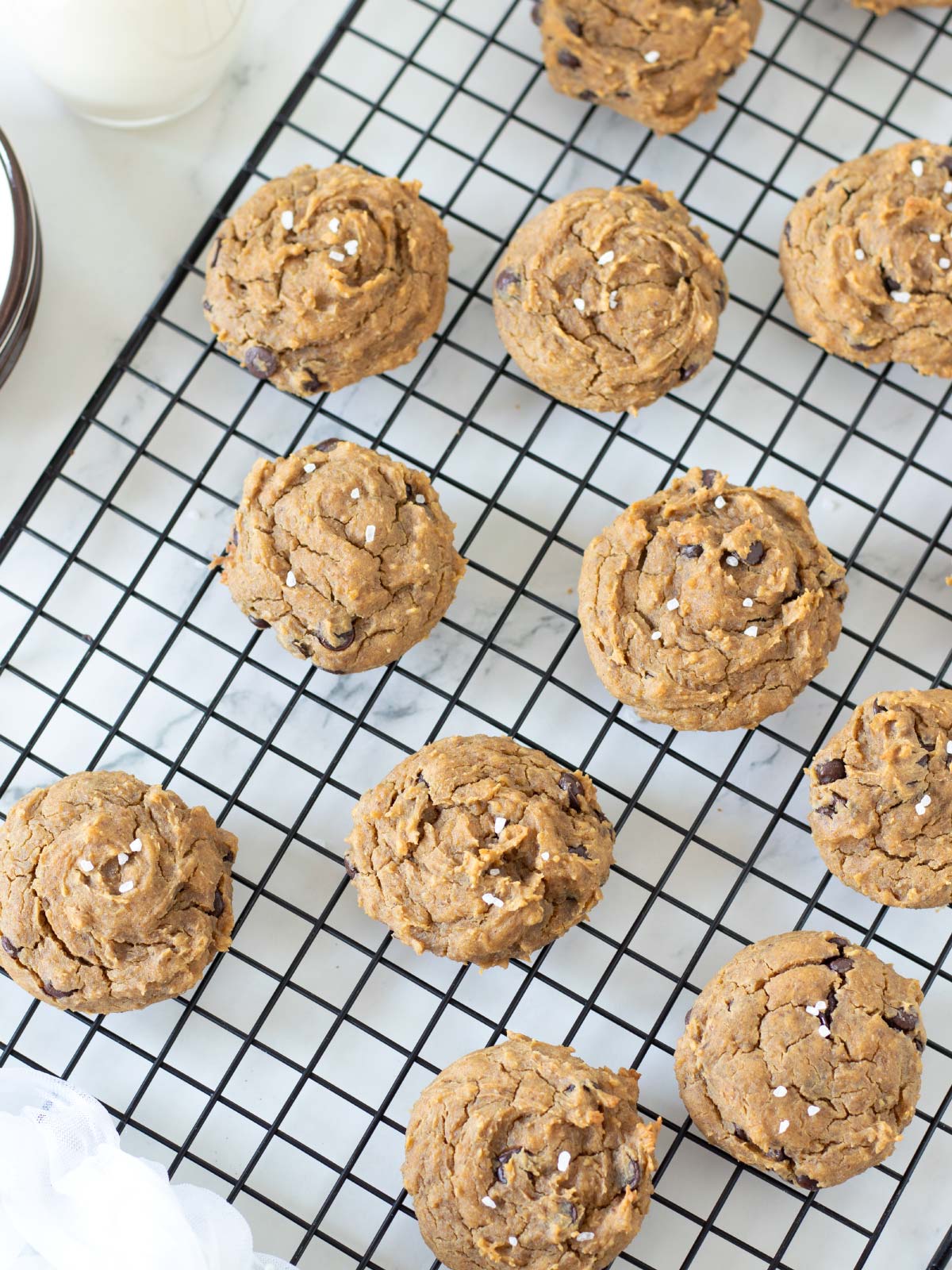 Flourless chickpea peanut butter cookies with chocolate chips.