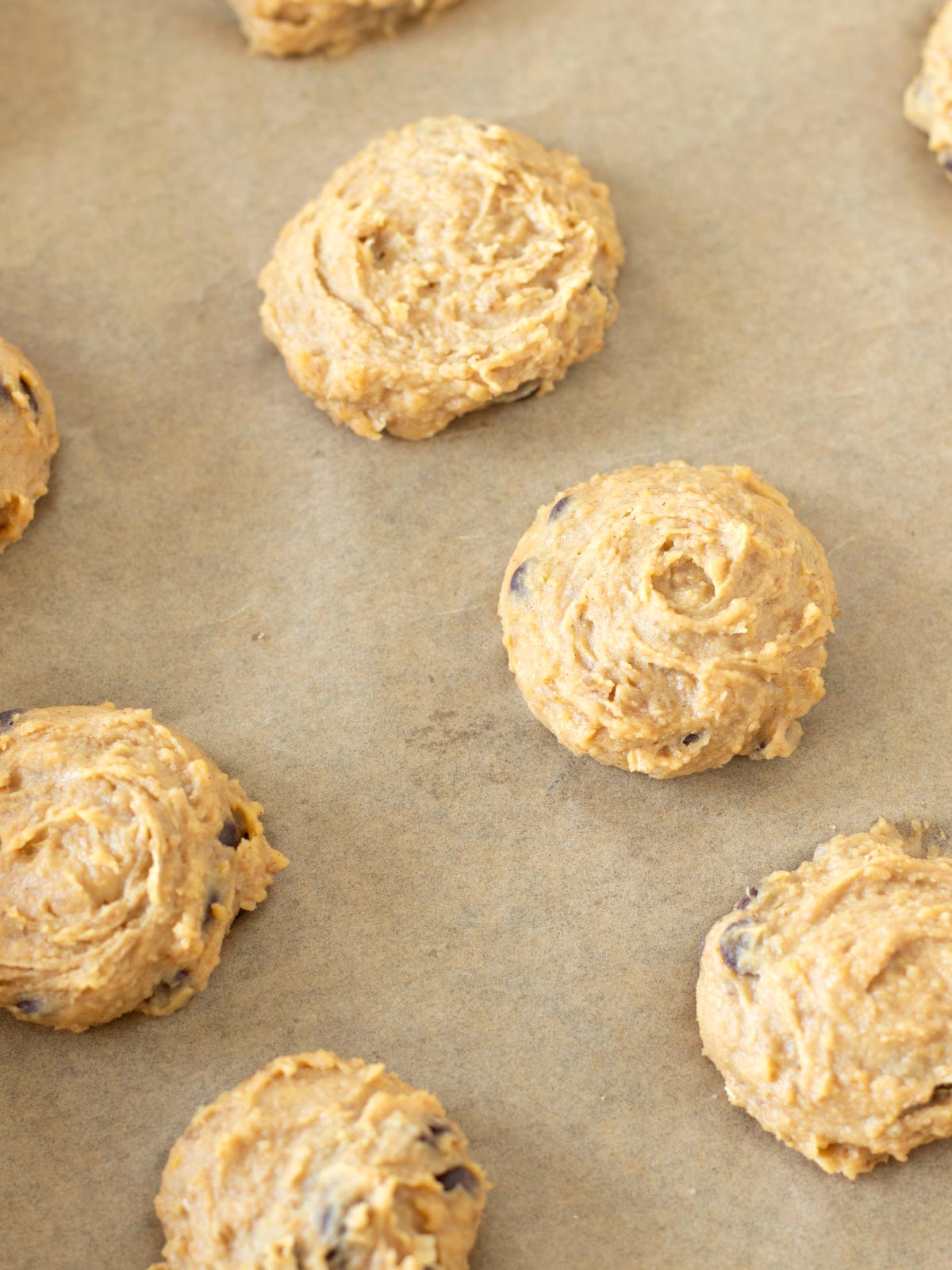 Chickpea chocolate chip cookies prepared for baking.