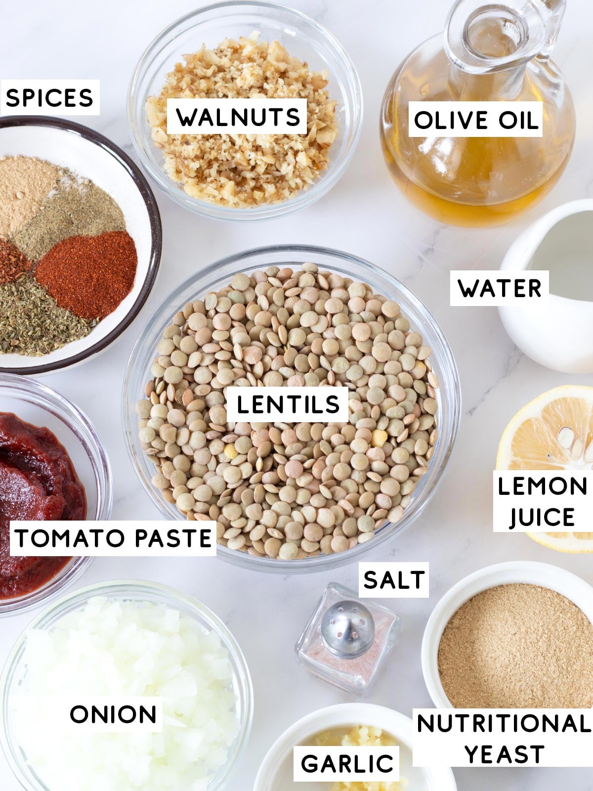 Plant-based ingredients for lentil taco meat.