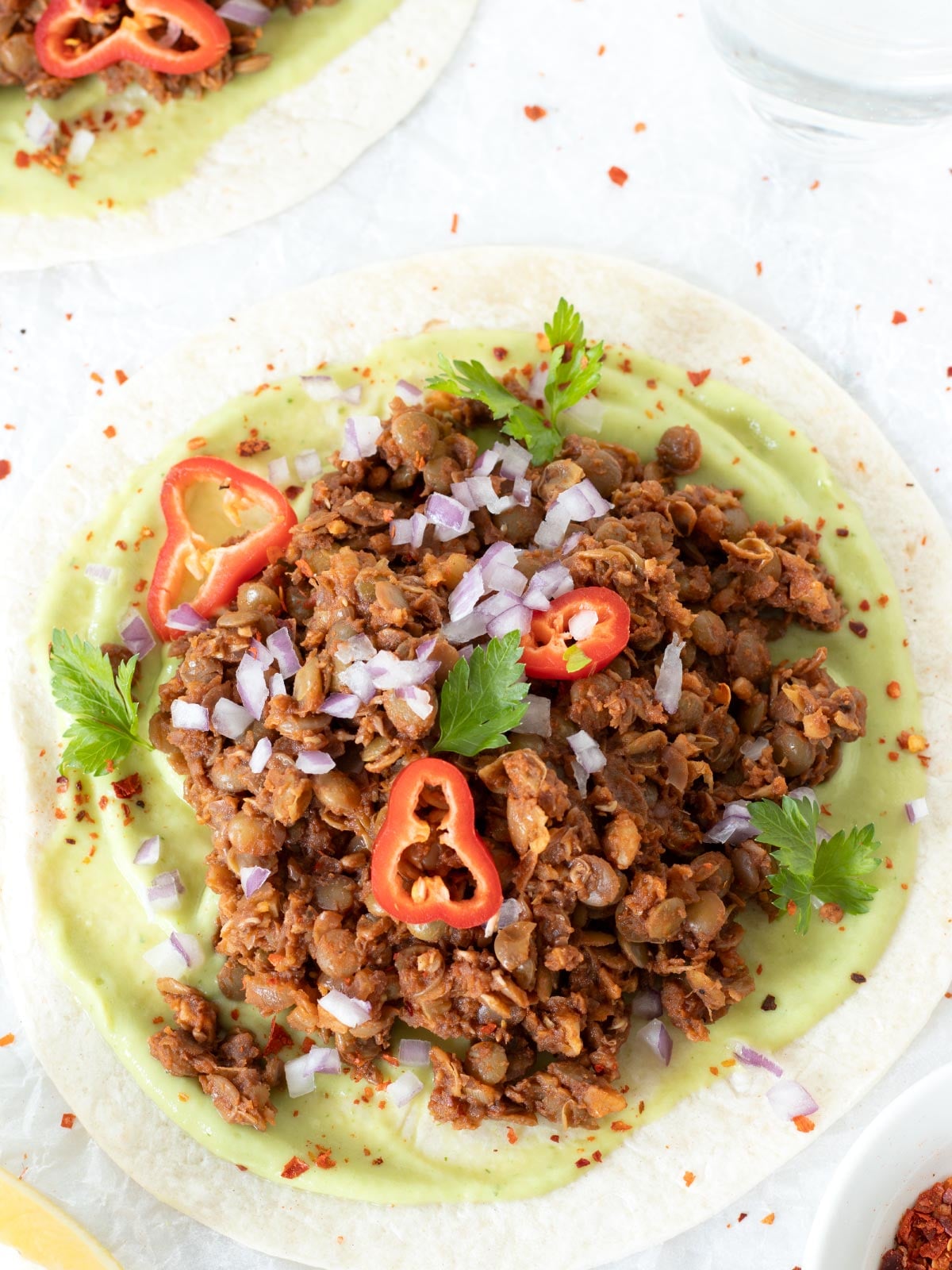 Vegan lentil taco meat with walnuts.