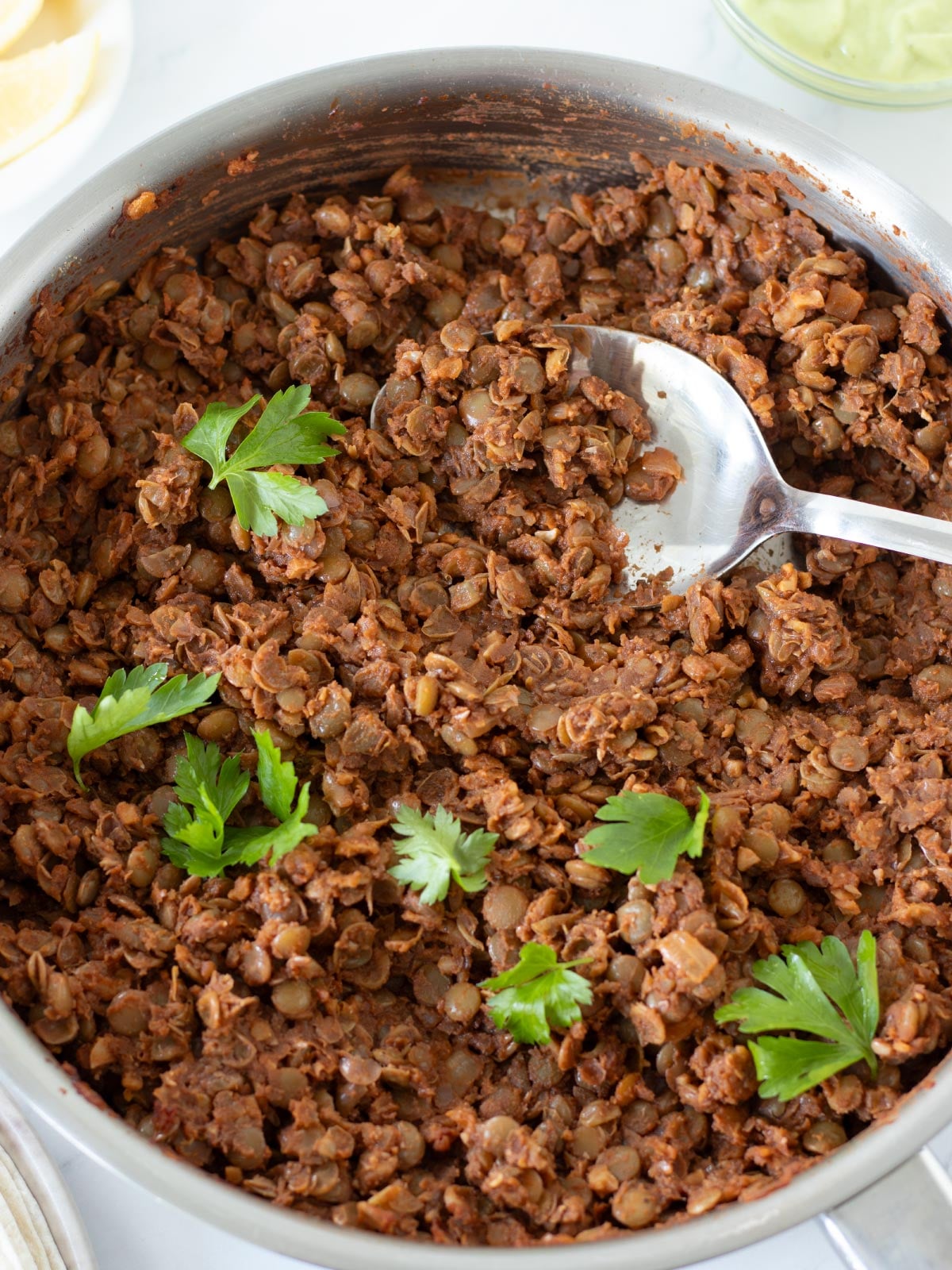 High protein vegan lentil taco meat with walnuts.
