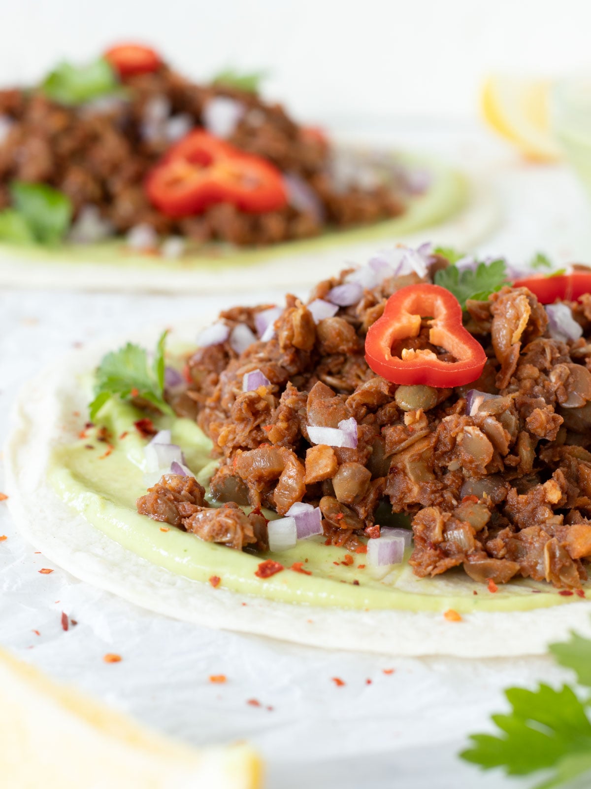 High protein and vegan lentil taco meat with walnuts.